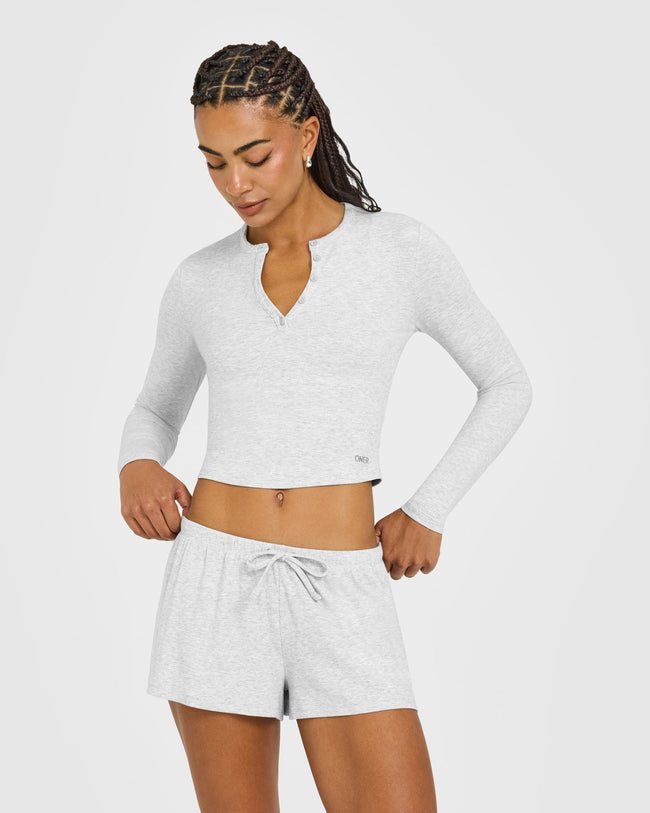 AT HOME NIGHT BUTTON DOWN LONG SLEEVE TOP