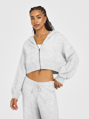 OVERSIZED KNIT ZIP THROUGH MID HOODIE