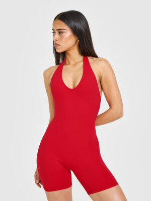 SOFTMOTION HALTER NECK ALL IN ONE SHORT WITH WHITE LOGO