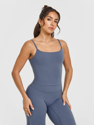SOFTMOTION STRAPPY MID TANK TOP WITH BUILT IN BRA SHELF WITH WHITE LOGO