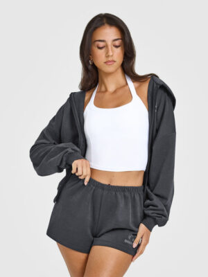 MELLOW RIB HALTER NECK MID TANK TOP WITH BUILT IN BRA SHELF
