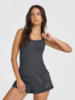 MELLOW RIB HALTER NECK TANK TOP WITH BUILT IN BRA SHELF