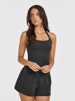 MELLOW RIB HALTER NECK TANK TOP WITH BUILT IN BRA SHELF