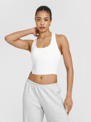 MELLOW RIB SQUARE NECK MID TANK TOP WITH BUILT IN BRA SHELF