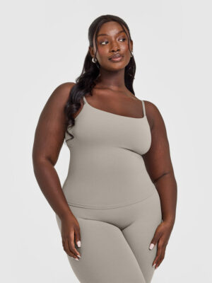 SOFTMOTION STRAPPY TANK TOP WITH BUILT IN BRA SHELF WITH WHITE LOGO