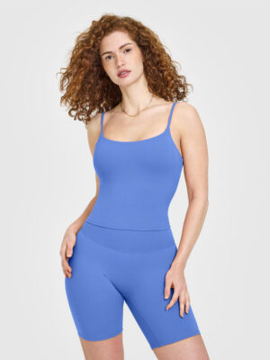 SOFTMOTION STRAPPY MID TANK TOP WITH BUILT IN BRA SHELF WITH WHITE LOGO