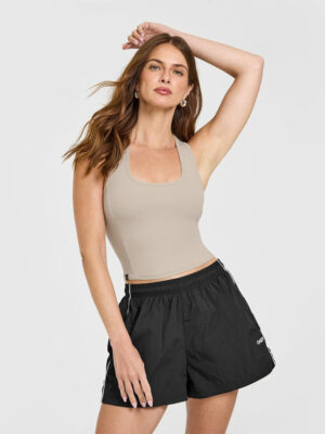 MELLOW RIB SQUARE NECK MID TANK TOP WITH BUILT IN BRA SHELF