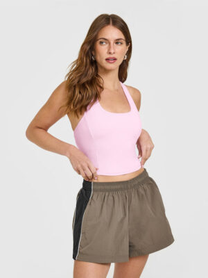 MELLOW RIB SQUARE NECK MID TANK TOP WITH BUILT IN BRA SHELF