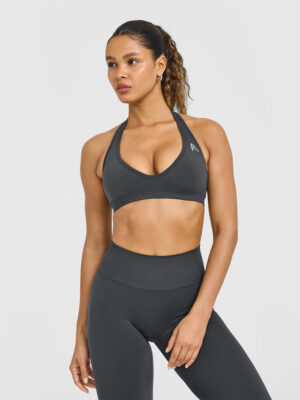 EFFORTLESS SEAMLESS HALTER NECK SPORTS BRA WITH WHITE LOGO