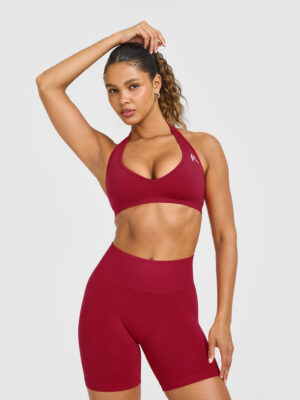 EFFORTLESS SEAMLESS HALTER NECK SPORTS BRA WITH WHITE LOGO