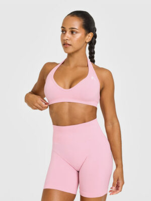 EFFORTLESS SEAMLESS HALTER NECK SPORTS BRA WITH WHITE LOGO