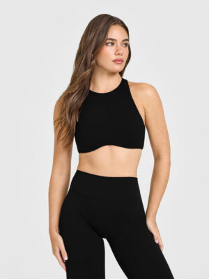 SOFTMOTION HIGH NECK SPORTS BRA WITH WHITE LOGO