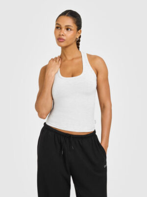COTTON FITTED TANK TOP WITH GREY LOGO