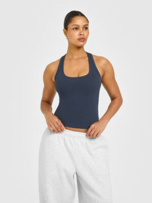 COTTON FITTED VEST WITH GREY LOGO