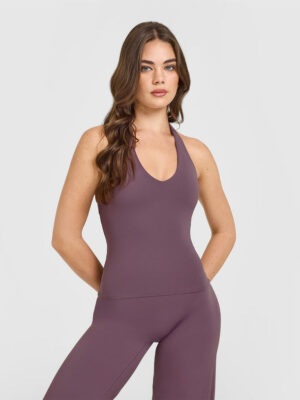 SOFTMOTION HALTER NECK TANK TOP WITH BUILT IN BRA SHELF WITH WHITE LOGO