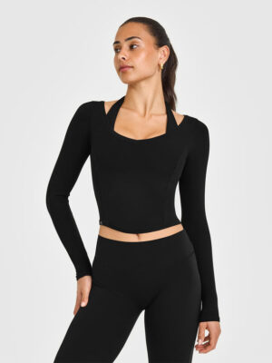 MELLOW RIB V NECK MID LONG SLEEVE TOP