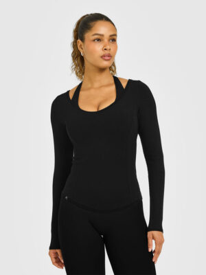 MELLOW RIB V NECK LONG SLEEVE TOP